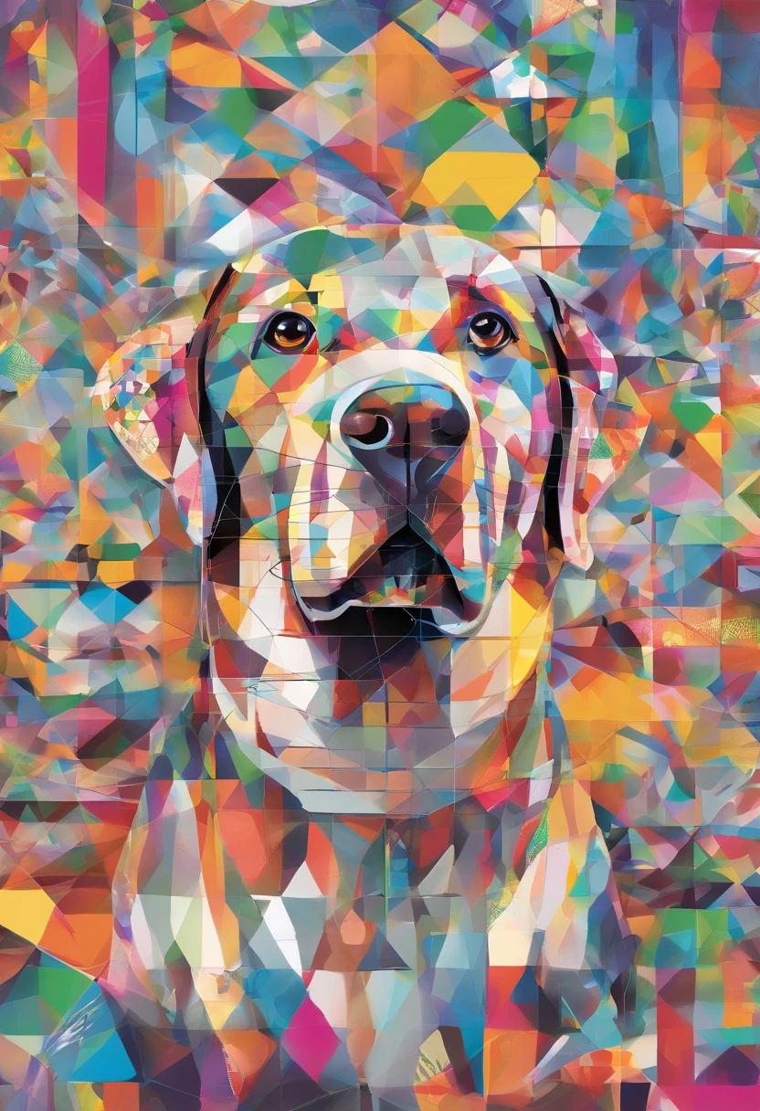 (cachorro labrador  ),(melhor pose),(best angle), (better expression), Eduardo Kobra acolchoamento ,multidimensional geometric wall PORTRAIT, arte, Chibi,Yang08k, lindo, Colouring,