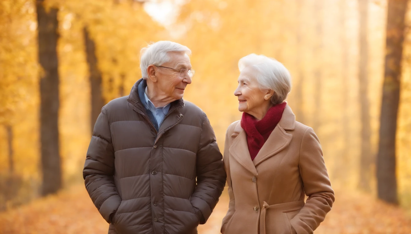 late autumn,Winter is coming soon,wanting,Blissful,((Behind a small and distant elderly couple))