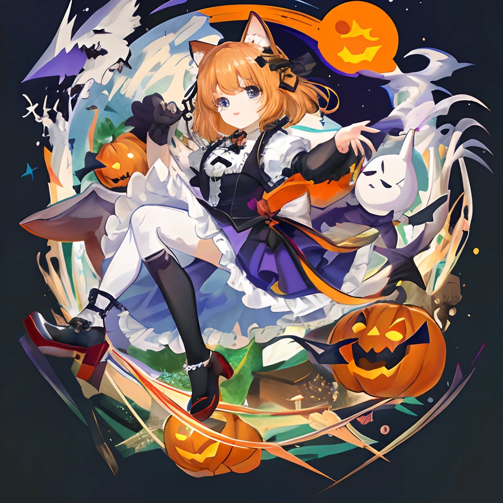 Halloween、Mascot character、Animals in clothes、full body Esbian、non-human、