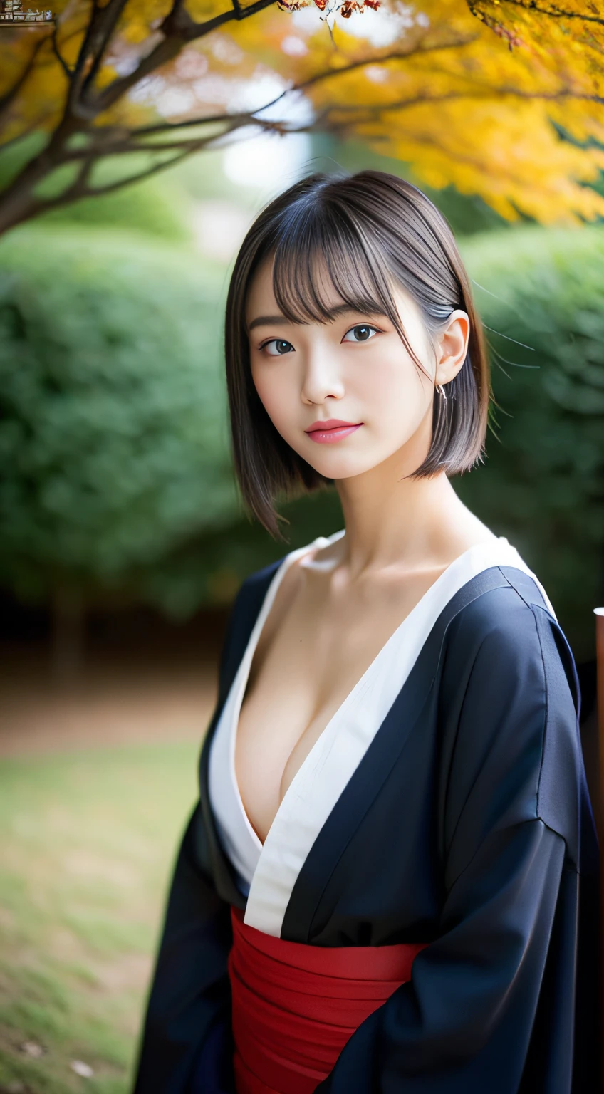 (((32k,high detal,high-detail、masterpiece,Attention to detail,full body Esbian,独奏))),Raw photo & realistic atmosphere,beautiful dark blue eyes,Detailed mouth,Glossy lips,Detailed eyebrows,Eyes drawn in detail with soft white skin that shines in every detail、Very beautiful eyes with azure eyes,Detailed lips、Very beautiful face,Very well-formed face、Lifelike face,shiny beautiful lips,Beautiful eyebrows,Infinite reality, Realistic Young Gravure Idol,Very cute high school girl, , Young Sensual Gravure Idol, Young Gravure Idol, extremely beautiful and cute17--old pointed samurai beautiful girl,with a flushed face,Incredibly beautiful and classy17 year beautiful girl,natural soft light,(Black shiny hair,,bare-legged,Samurai kimono and black hakama,Beautiful kind eyes:1.5),(youthfulness,Heavy wear,Return to bare neck,Gentle smile,well-shaped breasts,,Immature body,japanese samurai,Japanese-style kimono based on red, Black and navy blue,Japanese style medium shorthair,Hang your hair high and tie it into one,Beautiful posture,crouching down,no-makeup,woman samurai,woman swordsman,Influence of Shinsengumi,Looking into the distance,Japanese pattern haori,Japanese style hair ornament,cleavage of the breast,Wearing bowl rolls,No bra,Black Hakama,real face,No makeup:1.6)