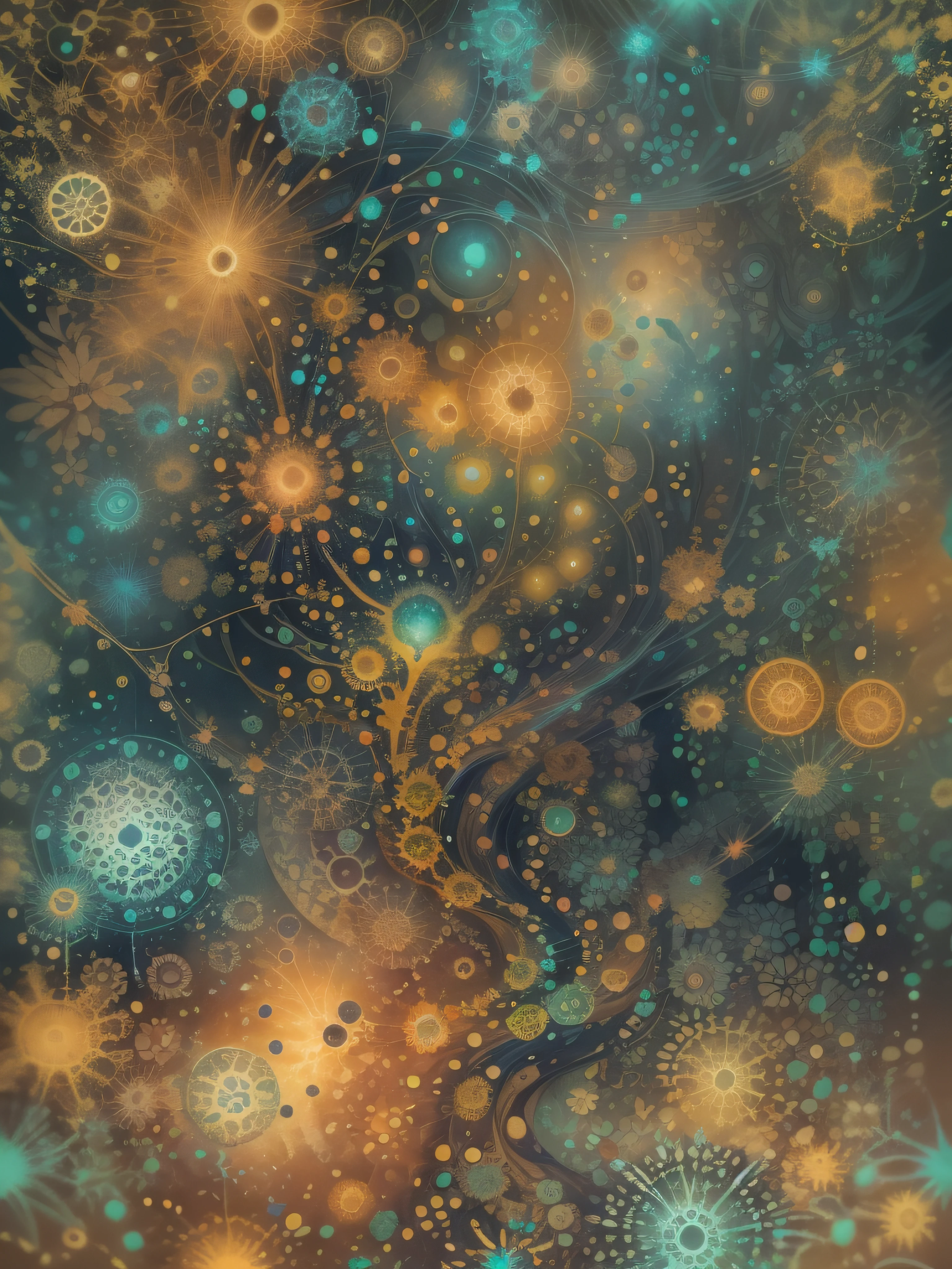 Dots fantasy, a play of patterns, the luminous journey of a soul, fractal nebula, an ultra HD detailed painting, digital art, bright, beautiful, splash, glittering, cute and adorable, magic, surreal, fantasy, watercolor and ink splatter.