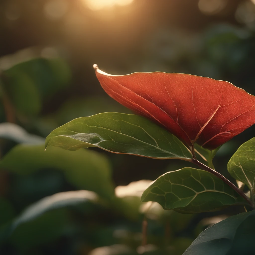 Uma formiga jaz em uma folha，There is dew on the edges of the leaves，magic hour，photorealistic cinematic render, cinematic 3d render, realistic cgi render, depicted as a 3D rendering +1