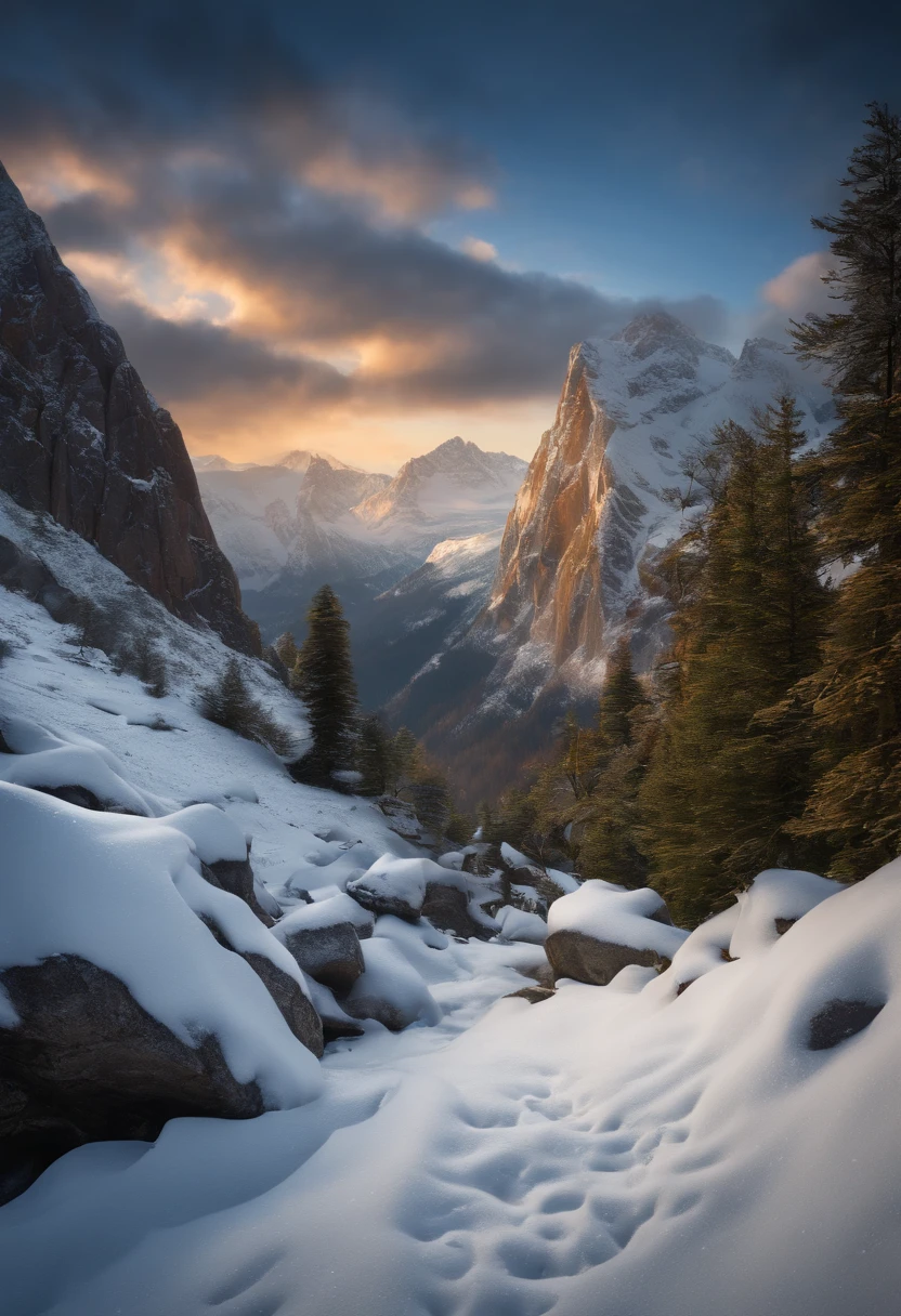Best Quality, masuter piece, 超A high resolution, (Photorealistic:1.4), Raw photo, Professional Lighting, high-level image quality, high-detail, masterpiece、Snow-capped climbing