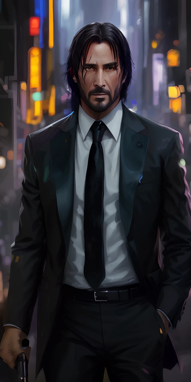 arafed image of a man in a suit and tie walking down a street, portrait of john wick, #1 digital painting of all time, # 1 digital painting of all time, hq 4k wallpaper, highly detailed exquisite fanart, epic portrait illustration, sharp digital painting, fan art, digital paining, john wick, epic and classy portrait