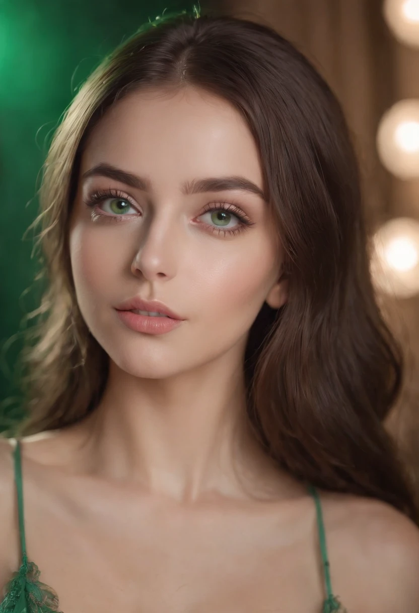 Femme Arafed, Sexy green eyed girl without naked clothes, Huge sagging. Portrait Sophie Mudd, cheveux bruns et grands yeux, selfie of a young woman, Yeux de chambre, Violet Myers, sans maquillage, maquillage naturel, looking straight at camera, Visage avec Artgram, Maquillage subtil, Superbe photo du corps entier, piercing green eyes, Bel angle, fille mignonne, Image du corps entier, corps entier, Prise de vue du corps entier, brunette goddess, High detail, sexy pose, night club, parti, amusement