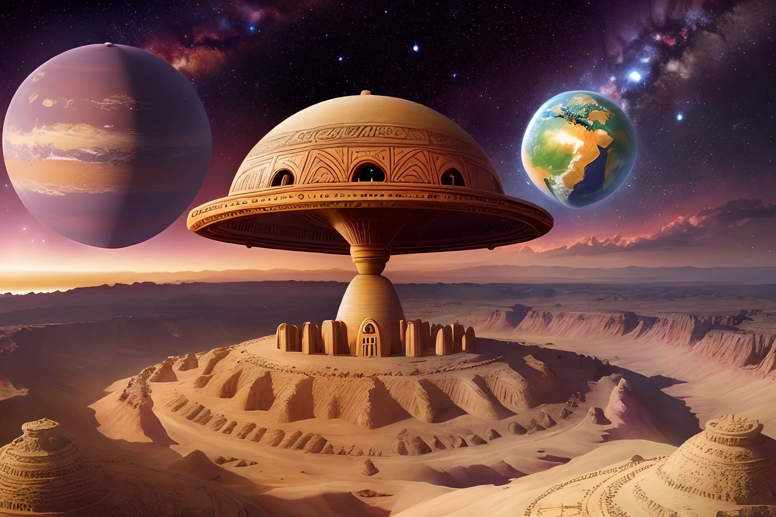 High quality, Sumerian civilization, UFO、Planet Nibiru、Animation, landscape