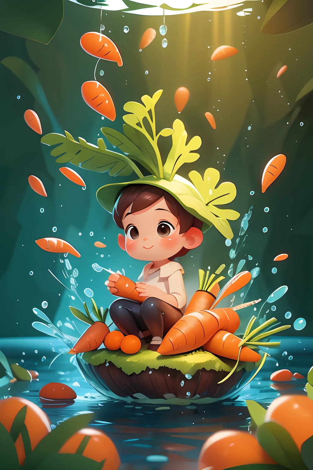 carrots,Water spirit fresh,realistic lens,Simple style,microcosm,