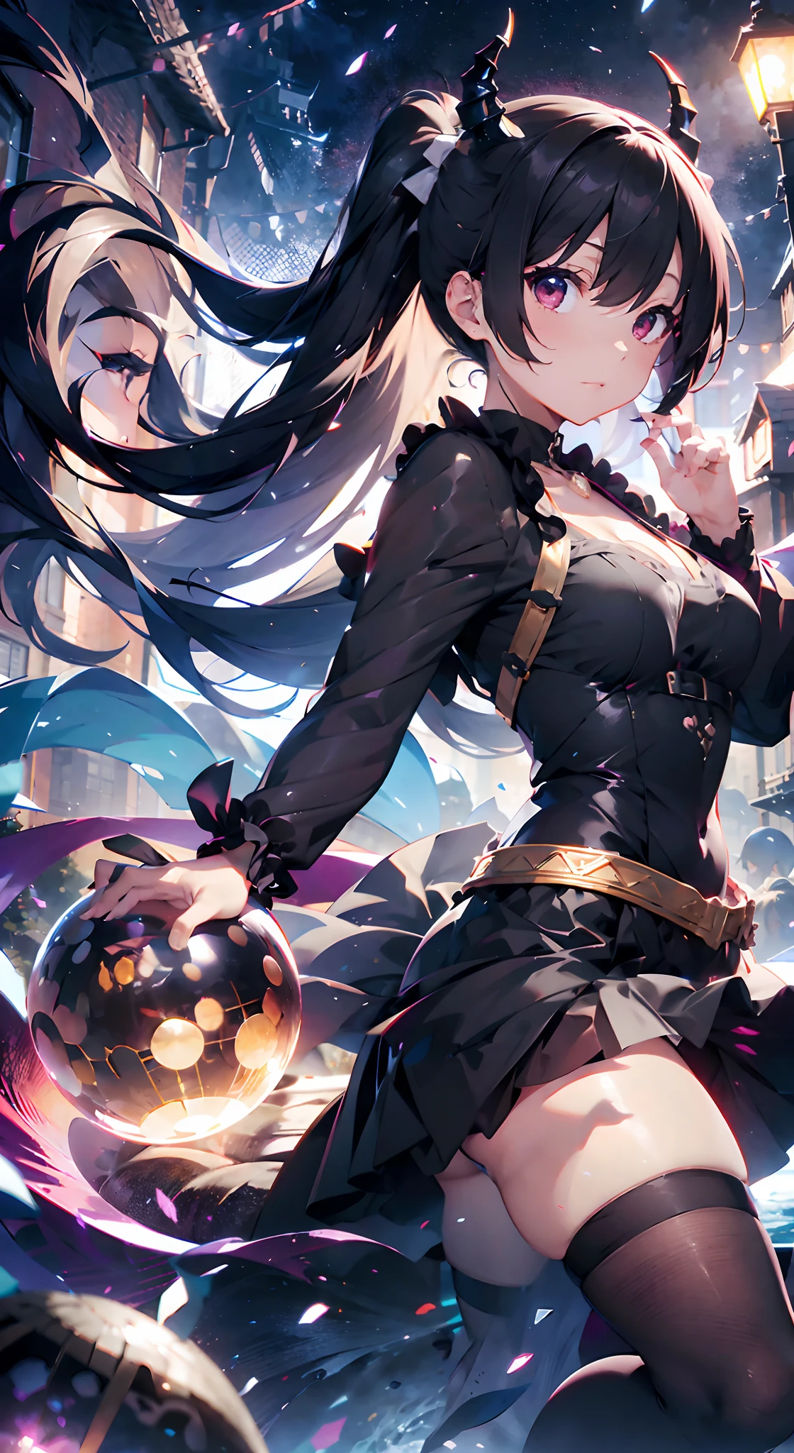 Glossy A black skirt by the flowing in the wind
