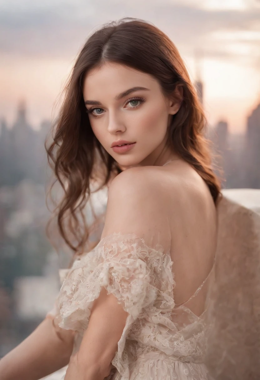 arafed woman, sexy girl with green eyes, portrait sophie mudd, brown hair and large eyes, bedroom eyes, violet myers, without makeup, natural makeup, looking directly at the camera, face with artgram, subtle makeup, stunning full body shot, piercing green eyes, beautiful angle, cute girl, full body picture, full body, full body shoot, brunette goddess, high detail, sexy pose, new york background