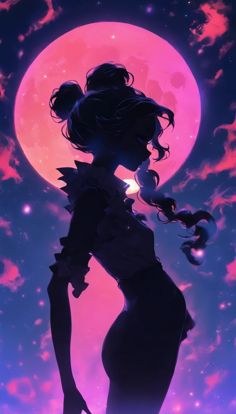 (Silhouette art,)High ponytail,
(((arte em papel cortado,A world where only black exists:1.3),
(Full body shot),1lady,Solo,willowy body,Slim body,plump,demon,
(JK,profile:1.2),White,Moonlight,The moon behind,Delicate legs,Delicate legs,Extremely long legs)),Slender,Beautiful legs,
sunder
(Dark moon)
Textured glass background,dreamy,psychedelic,