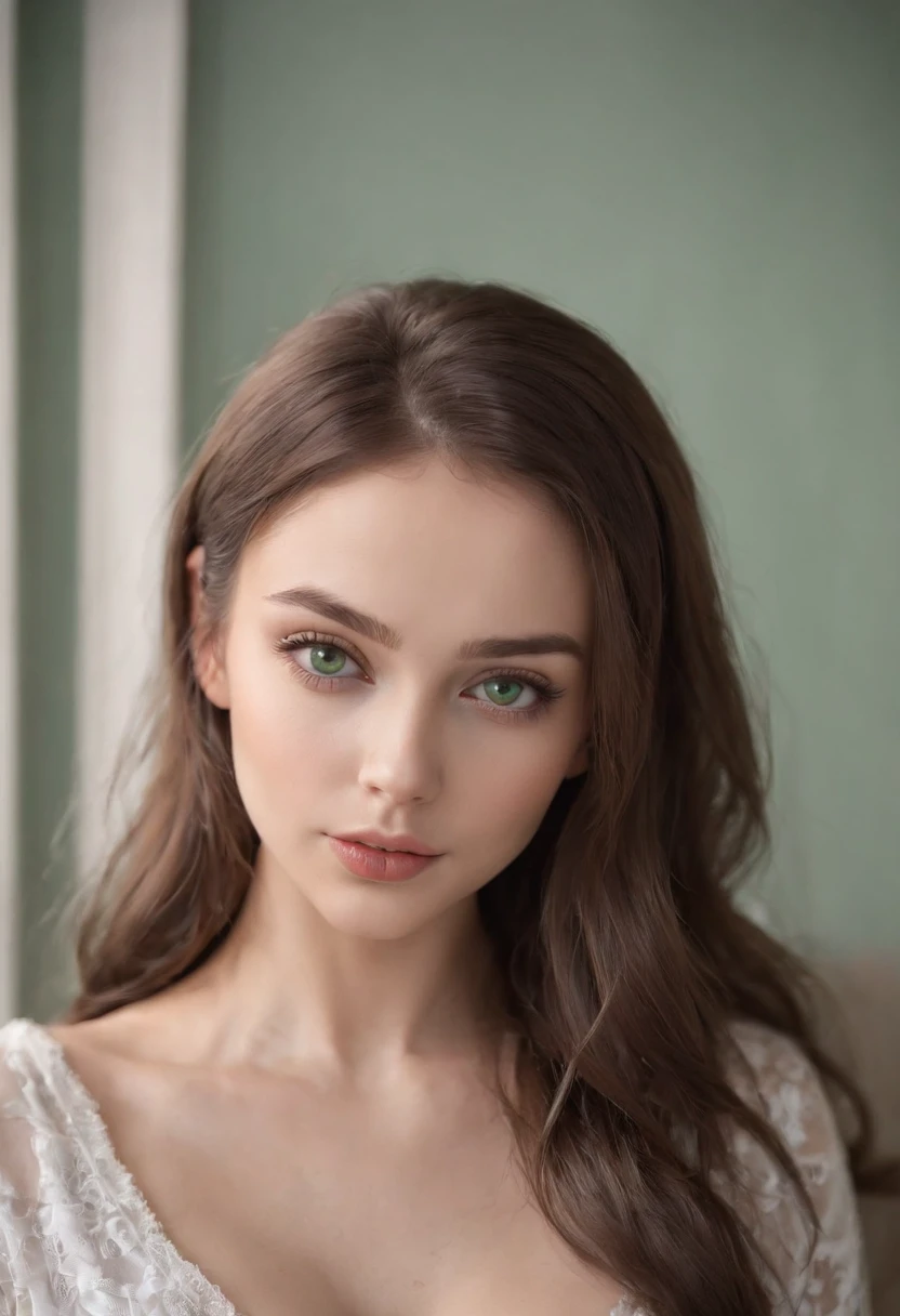 arafed woman, sexy girl with green eyes, portrait sophie mudd, brown hair and large eyes, selfie of a young woman, bedroom eyes, violet myers, without makeup, natural makeup, looking directly at the camera, face with artgram, subtle makeup, stunning full body shot, piercing green eyes, beautiful angle, cute girl, full body picture, full body, full body shoot, brunette goddess, high detail, sexy pose, rockband t-shirt, concert lighting, concert background