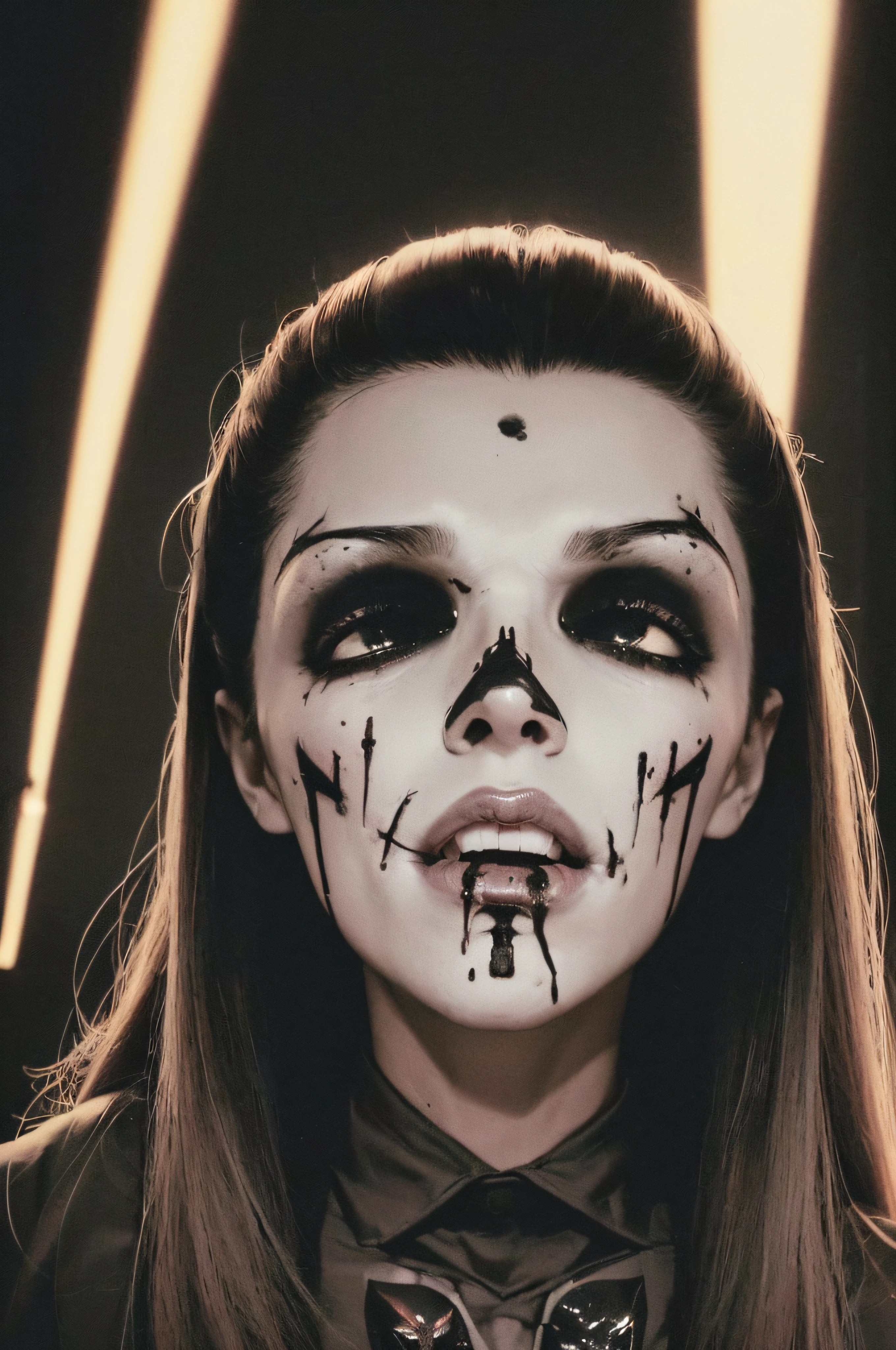 "(The best lighting, oscuro, dramatic),(feto calavera alien, Hellraiser, Cicatrices, , sexy, cerebro, sangre, una rata dentro de la cabeza, terror.),(ojos rojos, calaveras). morning light.