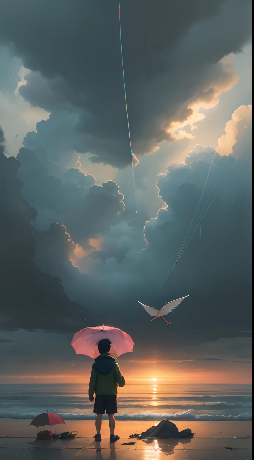 Rainy weather sadow sky and kite flying