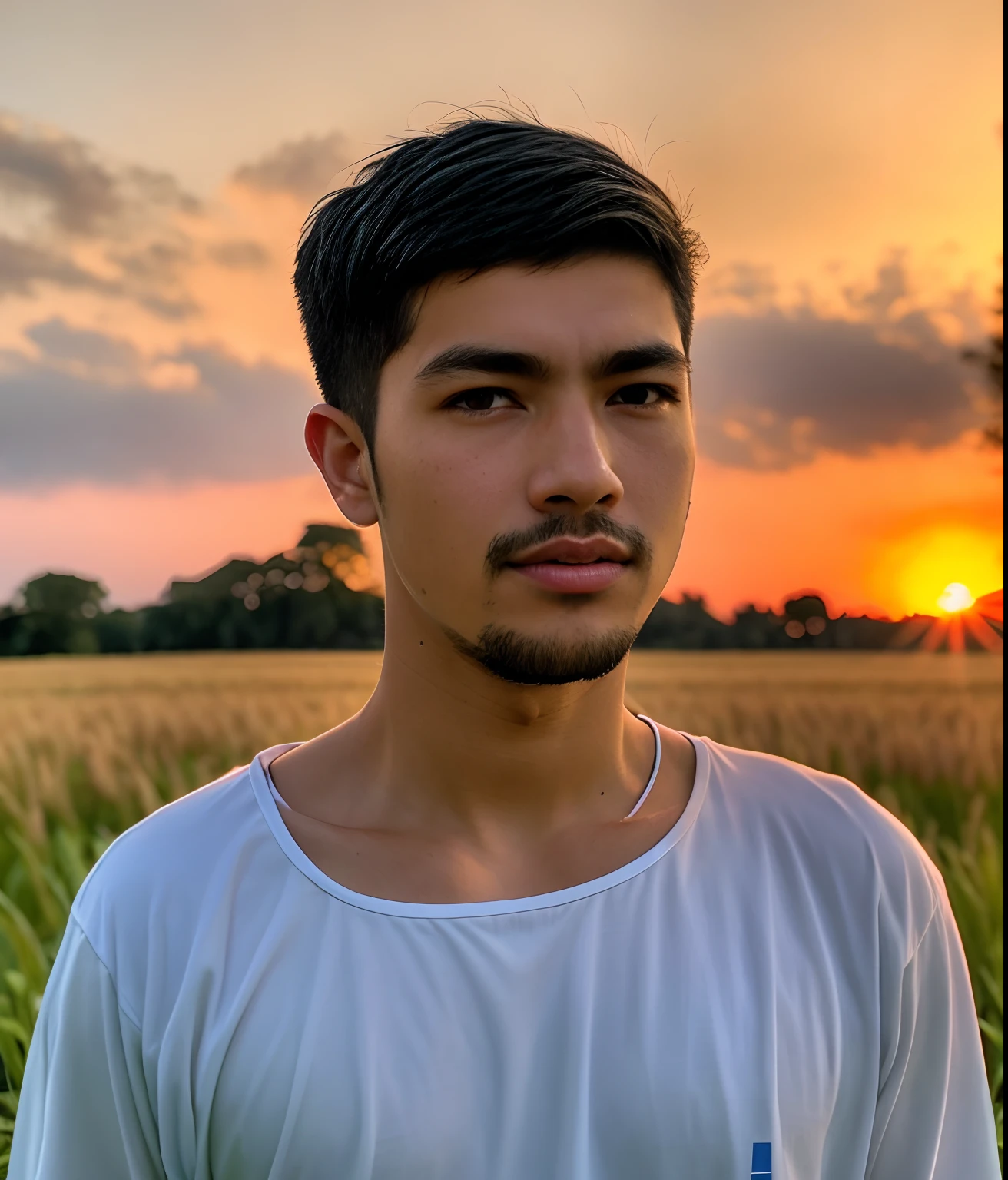 there is a man standing in a field with a pink shirt, with accurate face, face picture, very clear picture, potrait, assamese, very clear image, black hair, very high quality picture, ayan nag, without helmet, with kind face, around 1 9 years old, shot on nikon z9, facebook profile picture, face photo, portait photo profile picture, ultra 8k HD