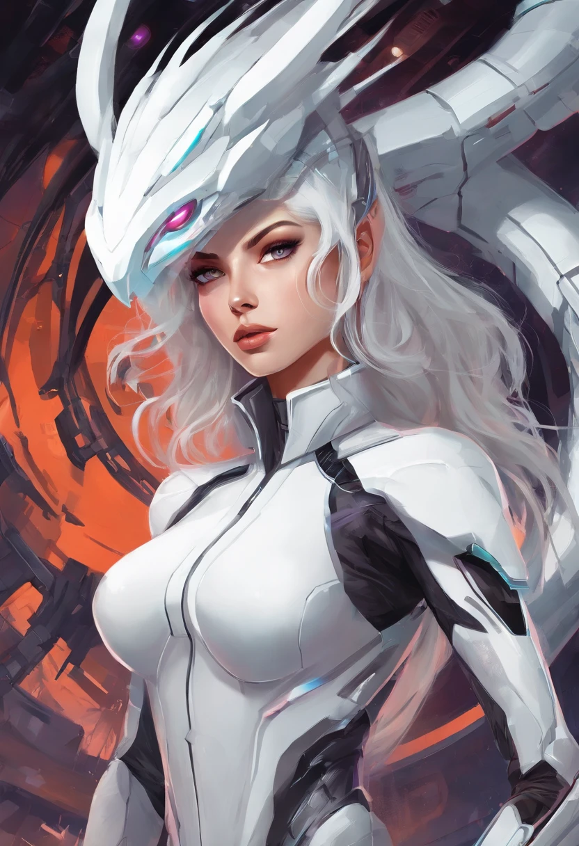 one-girl,White clothes,White hair,Huge dragons,Large breasts,cleavage,White dragon