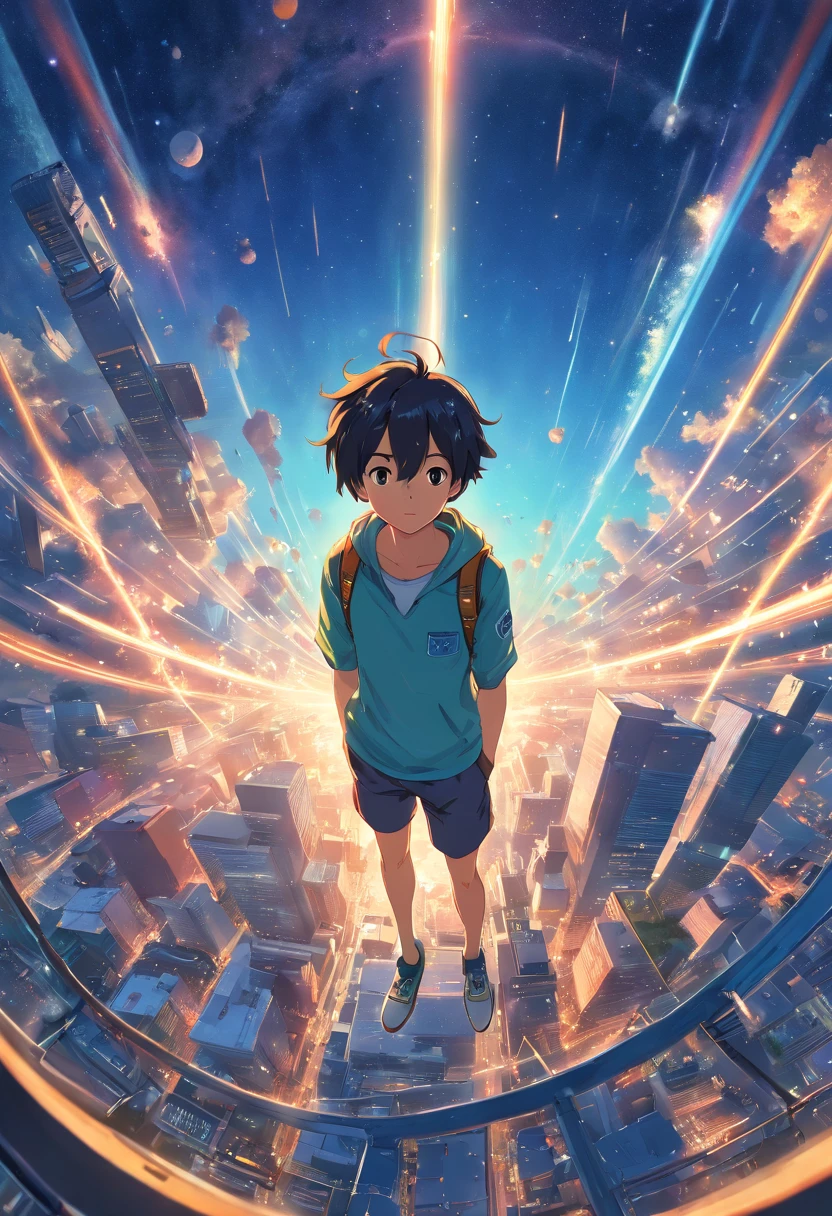 ridiculous resolution, high resolution, (masterpiece:1.4), super detailed, 1boy, seen from above, space, floating, --v 6