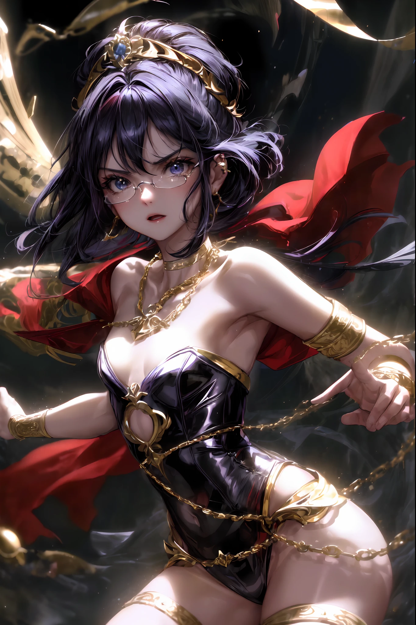 (((Dramatic)))), (((corajoso)))), (intenso))), melhor qualidade, full hd 4k, 4k,8k,alta qualidade,personagem de anime,1 girl,sozinho,cabelo longo, beautiful face, Olhos bonitos, roupa listrada preta e branca ,Noite, arte digital da mais alta qualidade, arte deslumbrante, papel de parede 4k,8k,64 mil, disco Rigido, incomparable masterpiece, dynamic lighting, cinemactic, epics, prisioneira sexy, grande brilhante, chest that is about to spill, ((rasgada rede de peixe brilhante roupas de prisioneira))), clivagem grande, suor abundante no corpo, corar, oco no peito, tied behind with a rope, pernas abertas, pernas abertas, acorrentado, grande, Chained hands, Algemado, colares de escravos, chains around the neck, in a dark prison, Woman with glasses, angry expression, raiva,cobblestones with a strange cold atmosphere, pernas abertas, Pernas abertas em forma M, tied behind hands with ropes, correntes de prata, pernas abertas, pernas abertas, pendurados por correntes, puxado por correntes, restraints, Escravos, desprezo, Teary, fetters, fetters, adultos maduros, encanto, submission, pele brilhante, exausto, piercings that do not interfere in small battles,