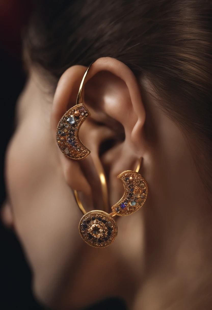 girl with ring earplus inside the ear, studio photo