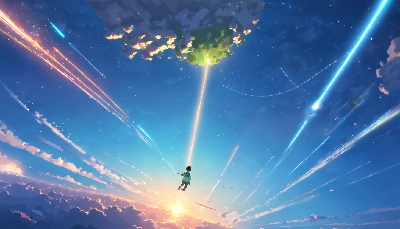ridiculous resolution, high resolution, (masterpiece:1.4), super detailed, 1boy, seen from above, space, floating, --v 6