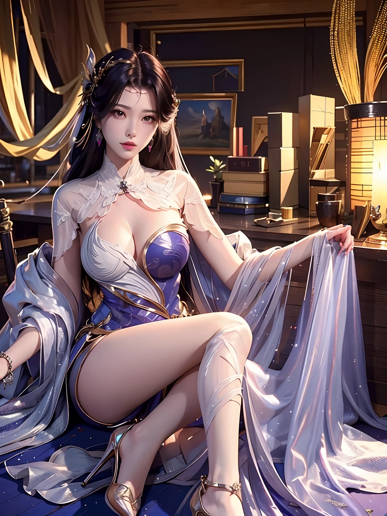 ((top-quality,16k,tmasterpiece:1.3)),(((Yun Xi)),Beautiful Women in Perfect Shape:1.3,((lewd poses)),(((high-heels))),((Antique long dress))