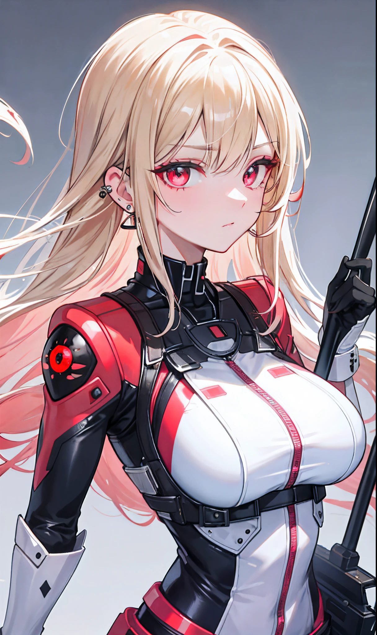 (tmasterpiece,Sideslit,Beautiful eyes:1.2),(tmasterpiece*sportrait),sportrait,busts,(busts),Lifelike,Anatomical correct,3D脸,luscious skin,(Solo),Blonde hair and pickaxe dyeing,Gradient hair,(closeup of face),Lovely face,(Fire opal-like scarlet eyes),Hanging eye corners,((highdetailskin,Visible pores)),(Perfect body),beuaty girl,little breast,(()),((pilot_suit)),(ear studs),(Neck strap),very short gloves,(chain)