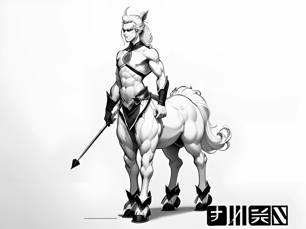 1 Centaur male，dessin au trait，Line drawings，Plain white background，pencil drawing，Remove the background，Graphic design sense，Smooth black and white lines，Perfect curves，simple and clean lines，fluency，delicated face，No additional wiring is required，Perfect hand movements，tmasterpiece，high qulity，volumettic light，