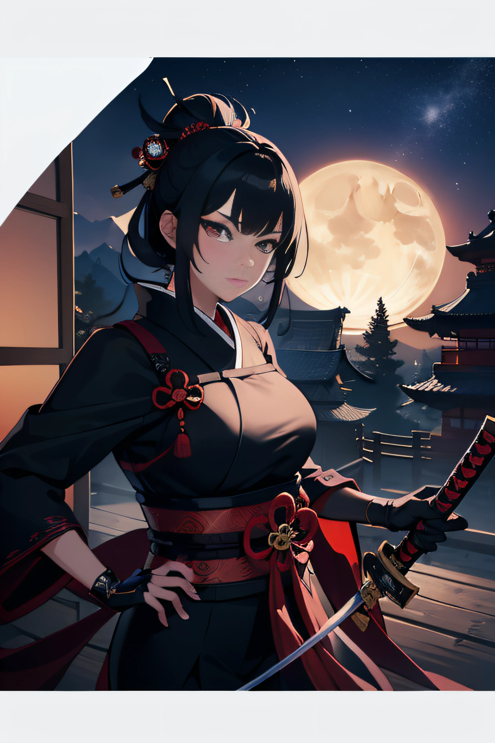 (Masterpiece, Best Quality), 8k Wallpaper, highly detailed, sexy female ronin, samurai, katana, japan, night, moonlight, vector style art, erotic, movie poster style, thick outline, lettering.