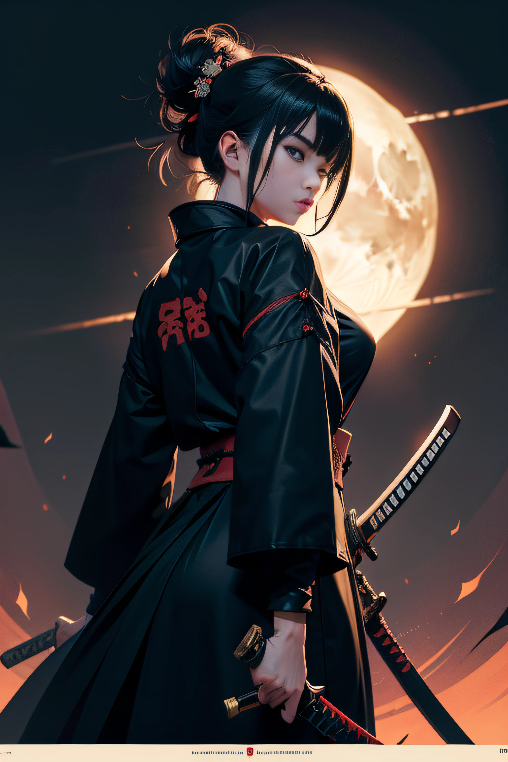 (Masterpiece, Best Quality), 8k Wallpaper, highly detailed, sexy female ronin, samurai, katana, japan, night, moonlight, vector style art, erotic, movie poster style, lettering.