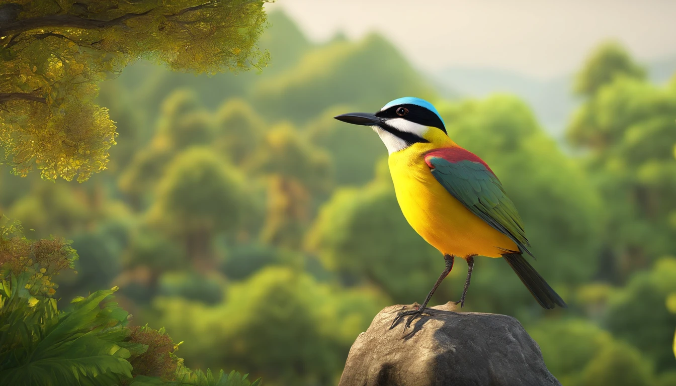 The Brave Great Kiskadee Against the Menacing Falcon

In a lush forest where tall trees touched the sky and streams sang soothing melodies, there lived a small large kiskadee bird named Valens. He was known for his bright yellow plumage and brave heart.