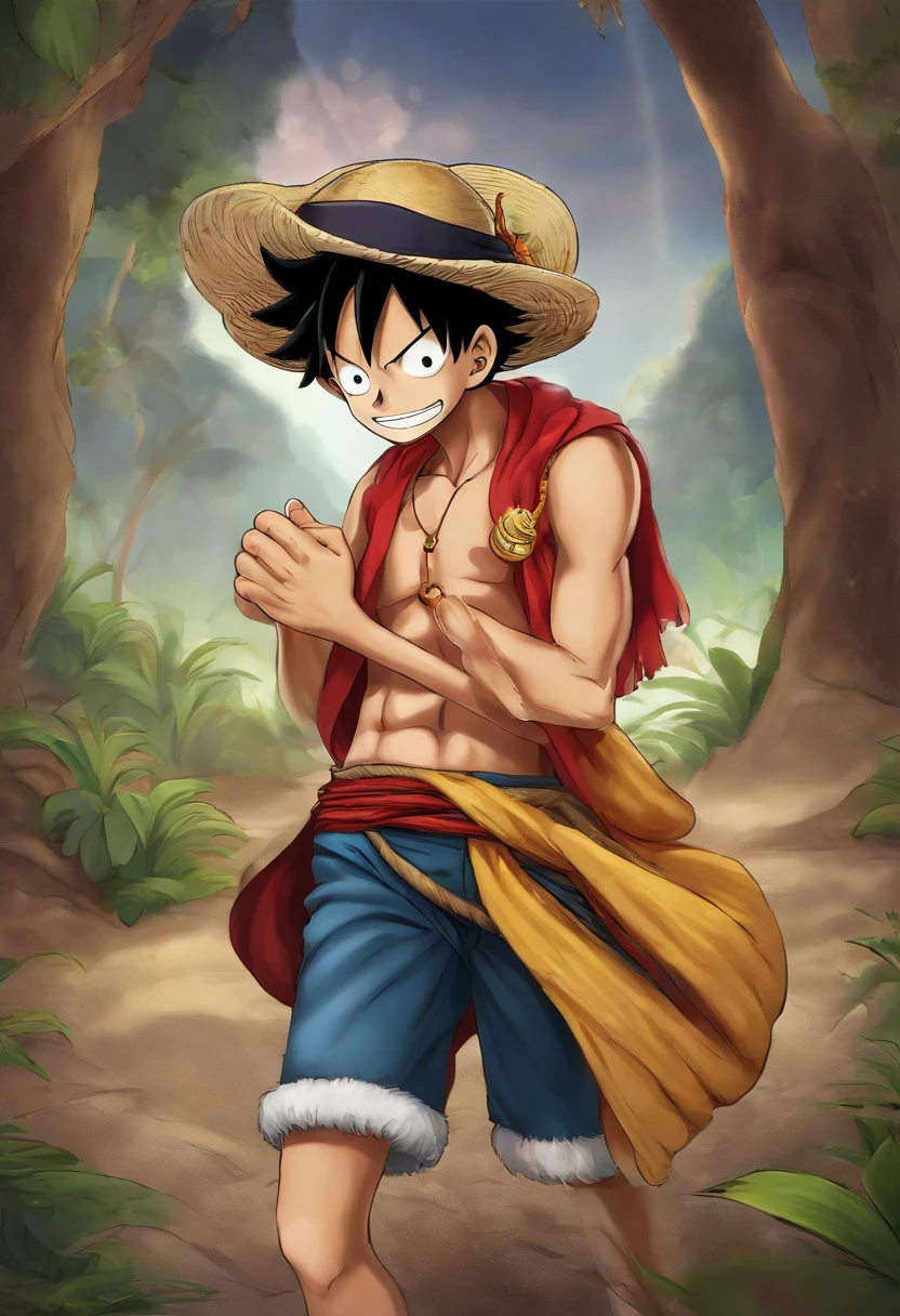 LUFFY COM CHAPEU DE PALHA DE CABELOS BRANCOS