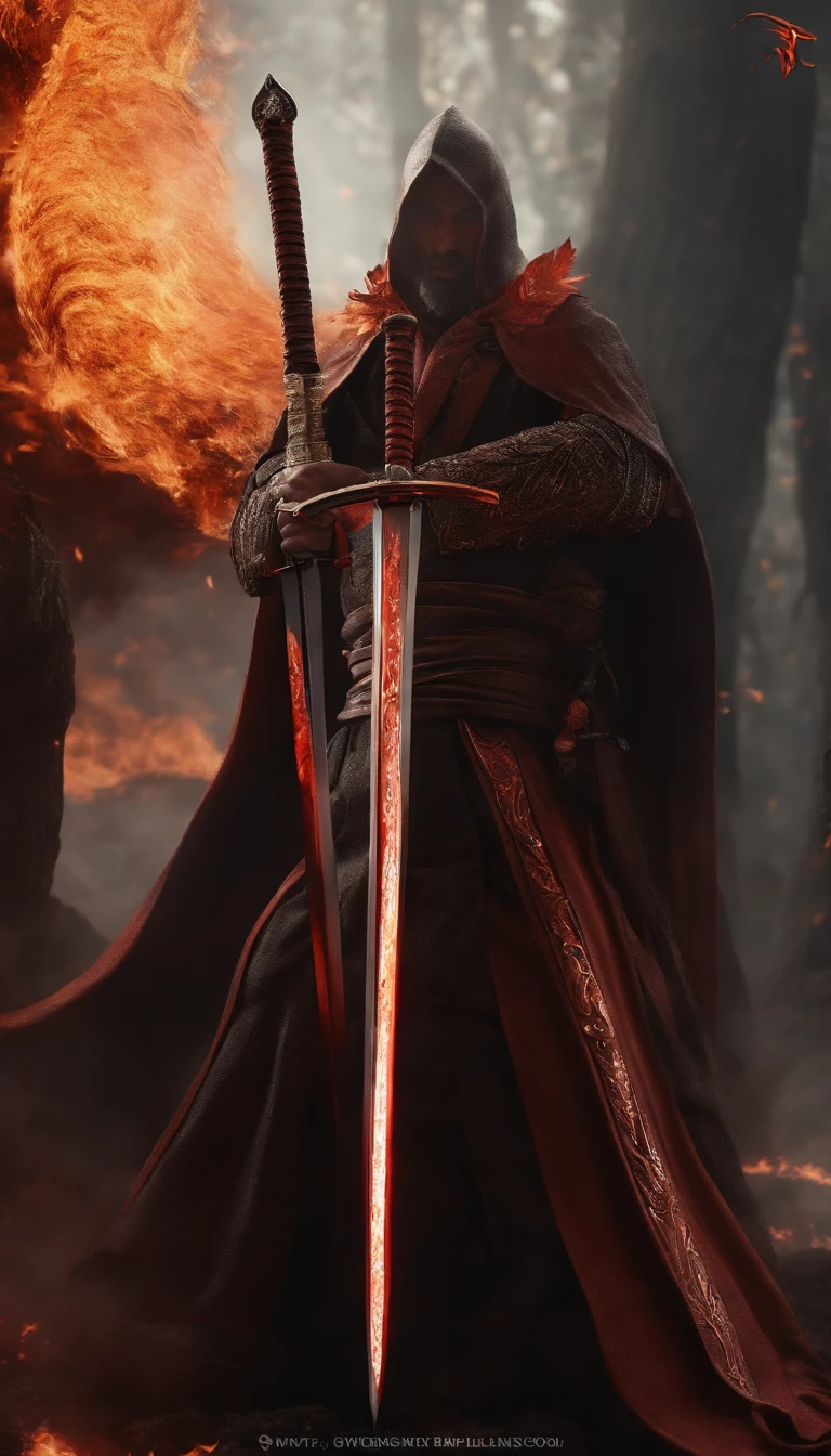 (outstanding、professional、Surreal)、detailed sword, Metallic texture, Lava texture，Flame blade，katana swords
