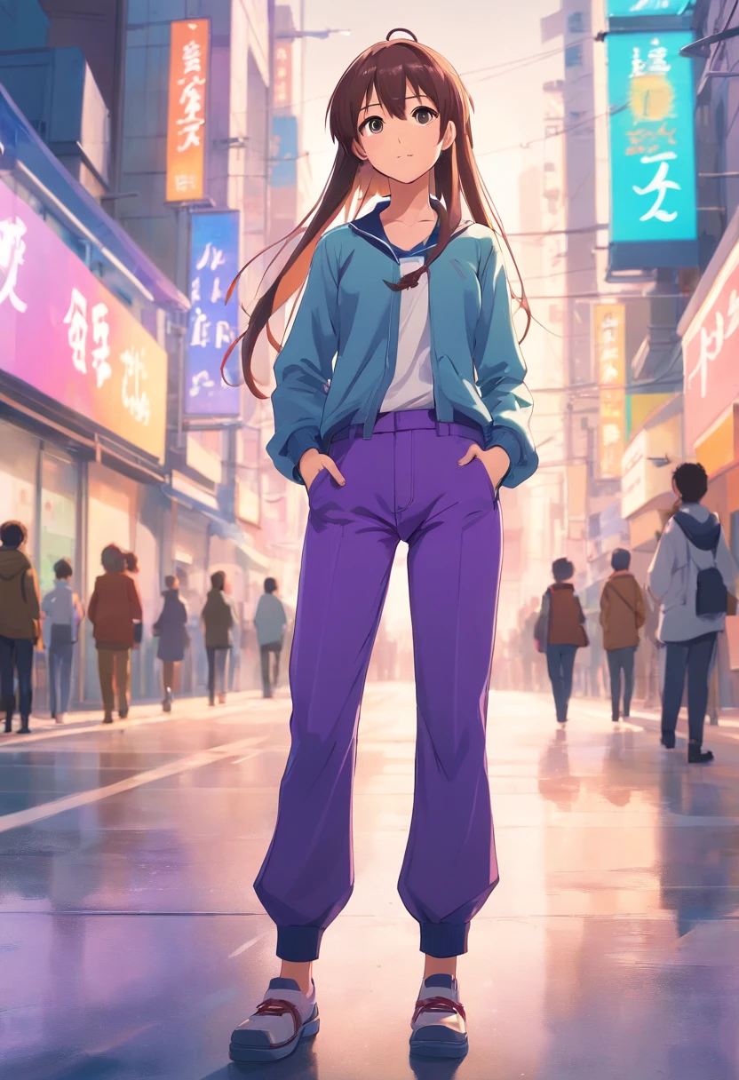 anime girl with long hair and purple pants posing for a picture, anime style character, dressed with long fluent clothes, character is in her natural pose, full body concept, natalie from epic battle fantasy, character posing for concept art, female anime character, full body character concept, clear outfit design, long haired humanoid fursona, anime woman fullbody art, outfit design
