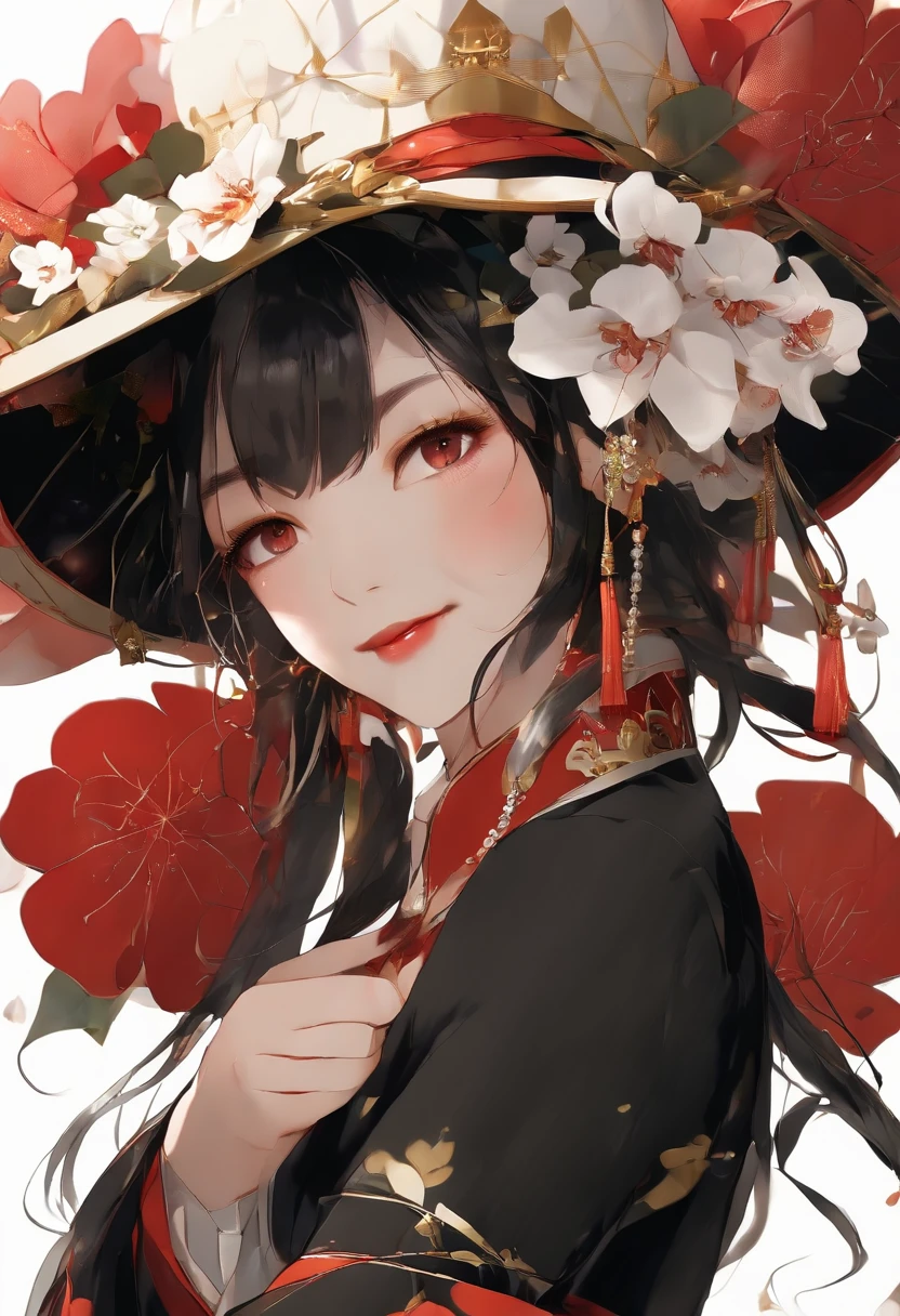 masterpiece、top-quality、(pureerosface:2.0)、(1人の女性)、19 year old sexy Korean 1 girl、A dark-haired、parted hair、Straight short hair、Medium size breasts、(large hat:1.2)、shrine maiden clothe、the witch、female mage、Hair fluttering in the wind、(No paint on the face:1.1)、(Red around the eyes:1.2)、a smile、Left and right symmetrical eyes、jpn、(Kagura dance:1.4)