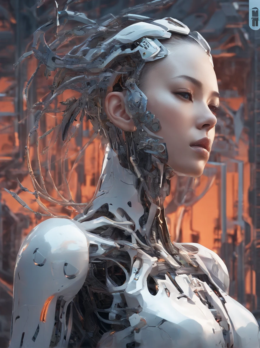 gorgeous botanical cyborg in dry flowers,biomechanical  ((cyborg:1.3))automata, android, bokah diadem, damaged suit, dameged head, cracked glass, scratche screen,damned lands,yule heaven,biomechanical cyborg, 8k resoultion,  cinematic style digital art render with mechanical and futuristic details, Sci-Fi, hyper realistic ,biomachanical cyborg, post apocalyptic, damaged, surreal,surreal, withered nature, withered plants and leaves , dried , sunset,blurred environment background, portrait, digital art, concept art, post processed, dynamic lighting, (painted by bochen and wlop, stylized by nixeu and greg rutkowski), trend on pixiv, perfect composition, cinematic, majestic, detailed, sharp details, sharp focus, perfect anatomy, shiny, masterpiece, award-winning photography, fine-tuning face, masterpiece, art by yoshiyuki sadamoto and matt banning