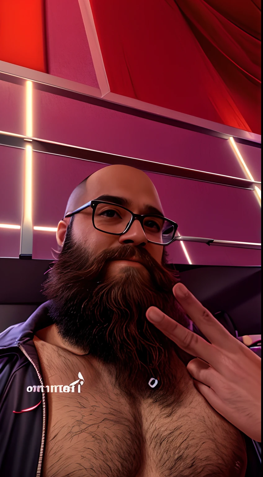 There is a man with a beard and glasses making a peace sign, barba cheia, alguma barba, barba grande, sem barba, foto de perfil headshot, selfie shot straight on angle, Fotografia selfie 8k, sem cabelo, completamente careca, barba longa arrumada, selfie de um homem, com uma barba preta cheia, careca com barba curta, barba longa, Streamer do Twitch / Jogador Ludwig