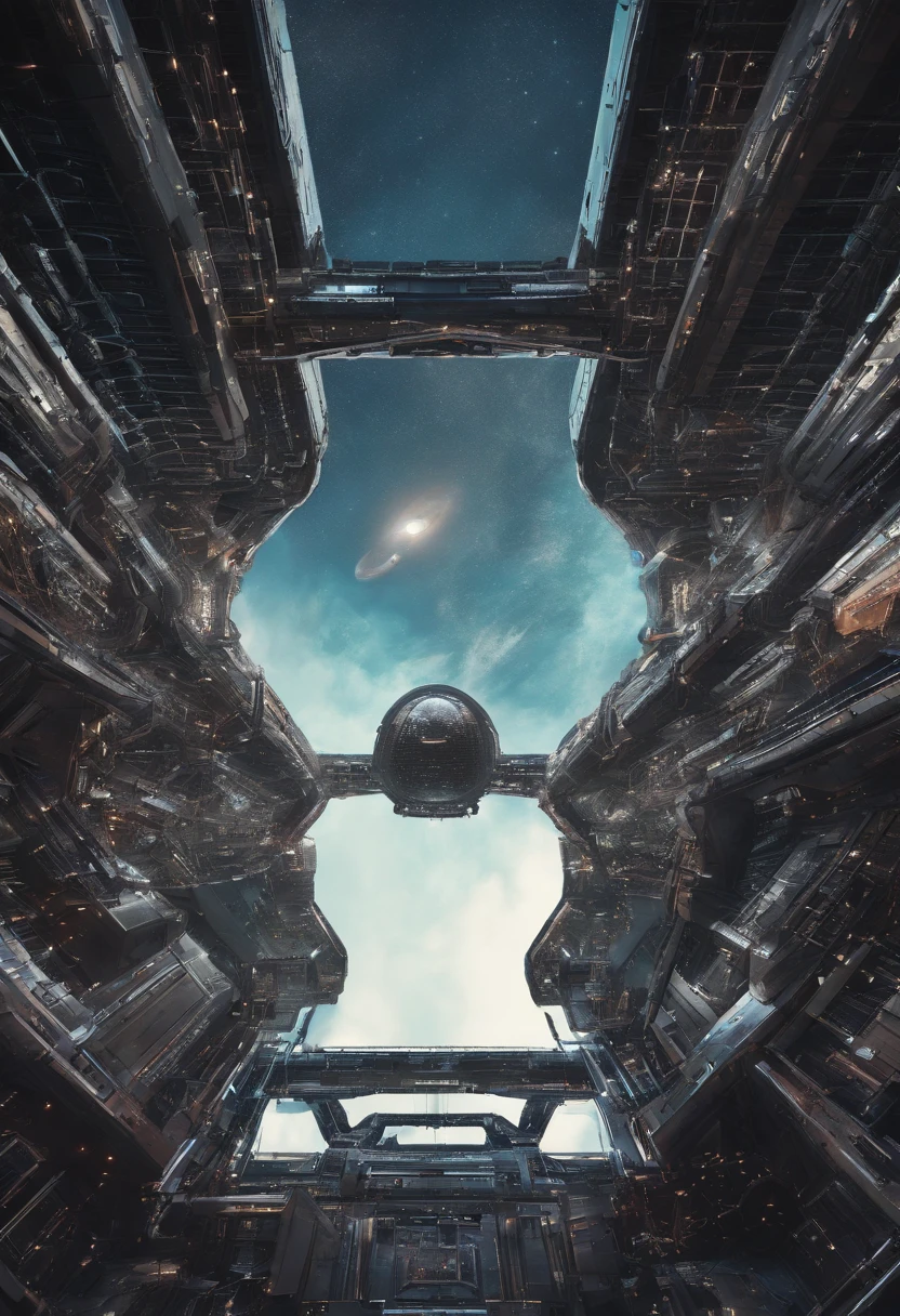 Orbital elevator looking up from the surface of the earth