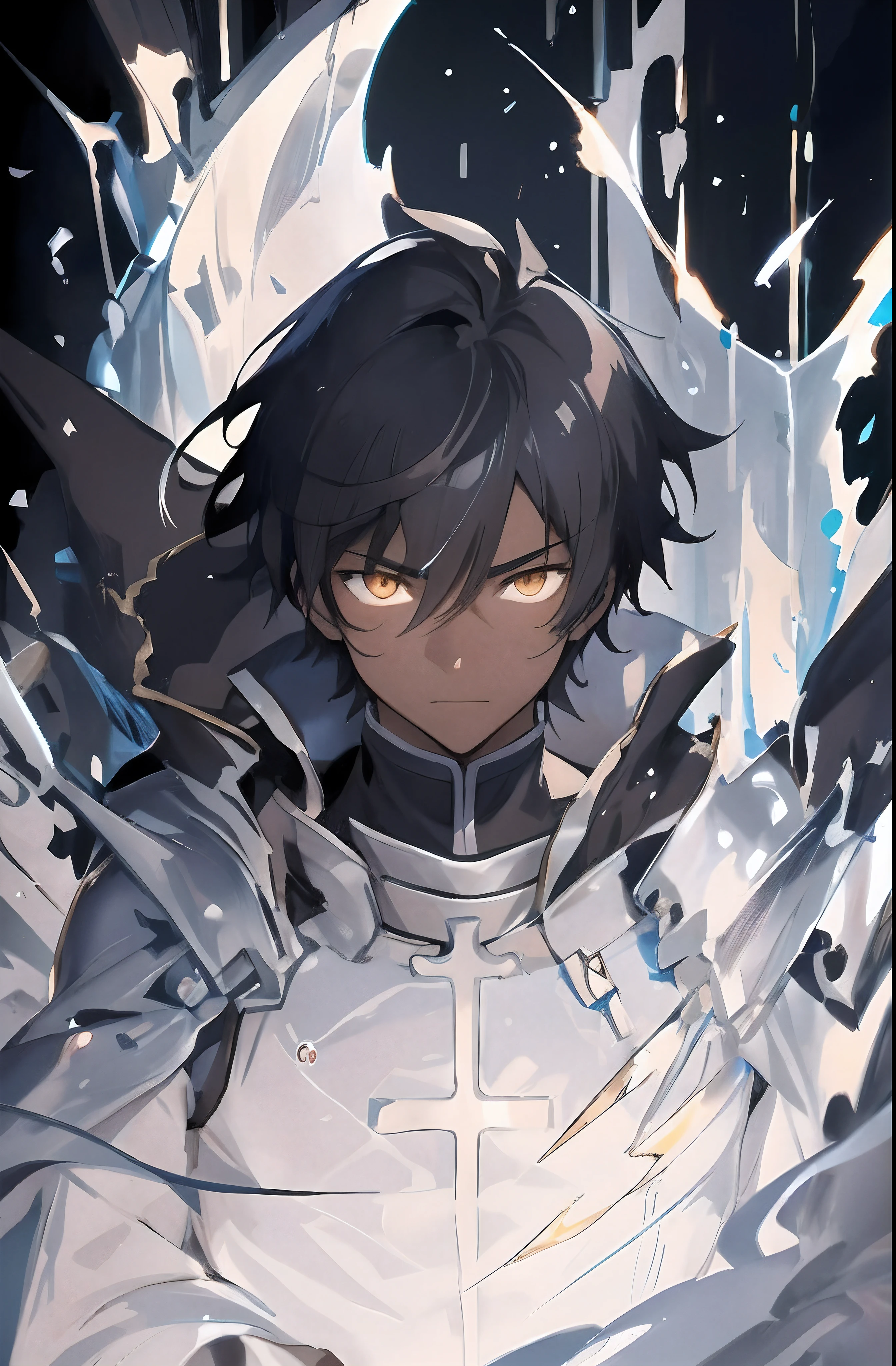 a close up of a person with a sword in a dark room, handsome guy in demon slayer art, kirito, inspired by Okumura Masanobu, keqing from genshin impact, from arknights, genshin impact character, genshin, detailed key anime art, arknights, detailed anime character art, covered in full metal armor