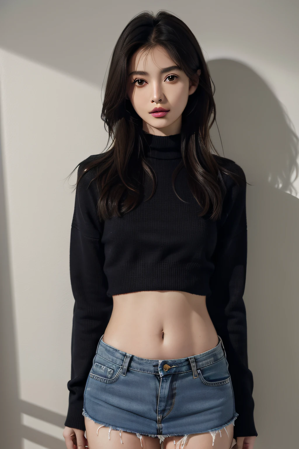 (masterpiece, best quality:1.2), solo, 1girl, angry, looking at viewer, pants pull, clothes pull, undressing, crossed bangs, twintails, long sleeves, black pants, panties, large breasts