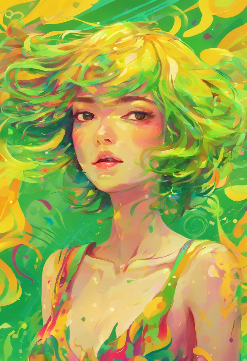 ((top-quality, 8K)), (Realistic), (Face Focus: 1.1), (Yellow and green: 1.3), Kawaii Girl, short-hair,
Hair fluttering in the wind, Facing to the side, Look up at your face, Eyes closed, (Sleeveless: 1.1)、Skirt, D Cup Breasts,