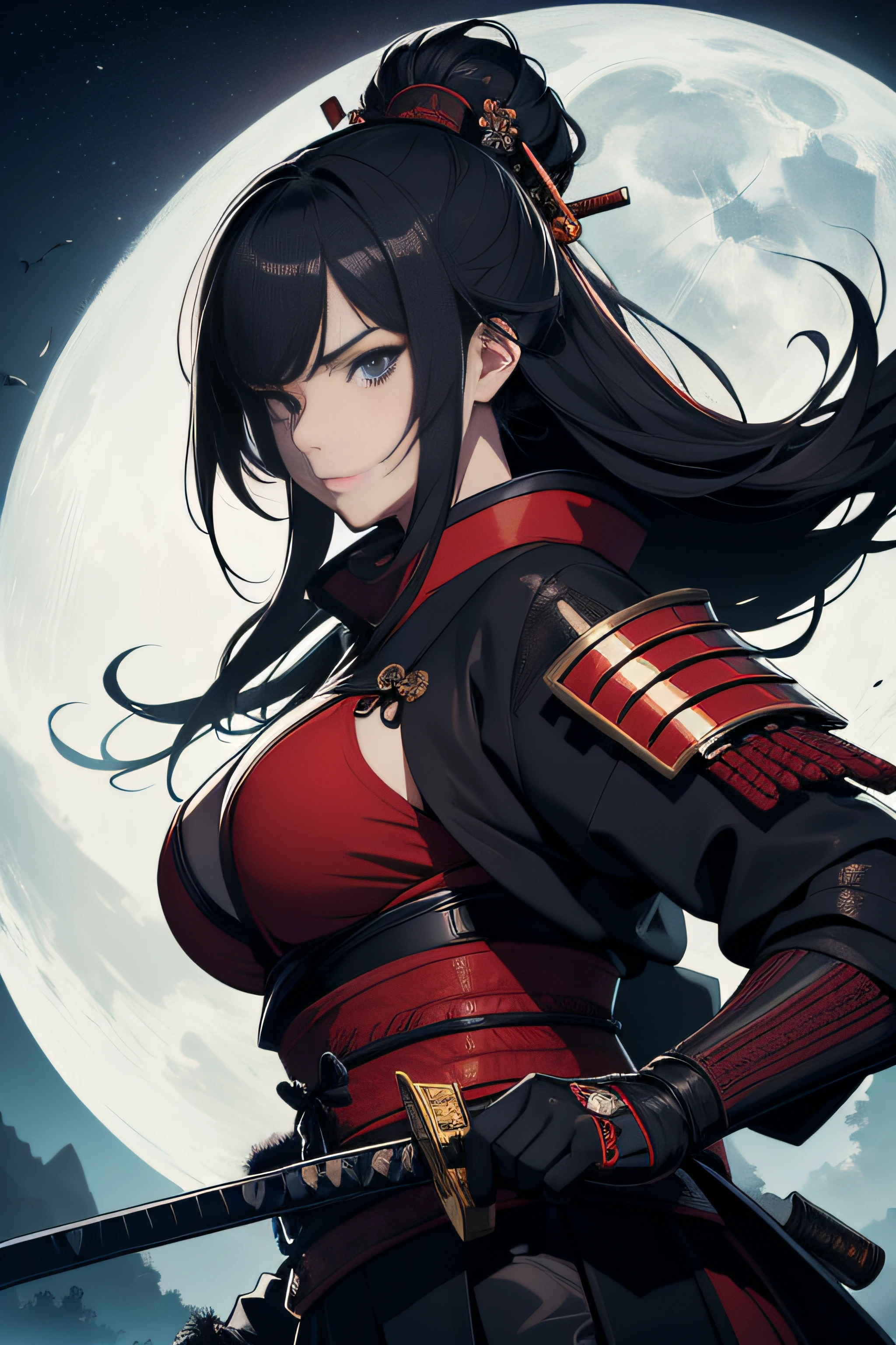(Masterpiece, Best Quality), 8k Wallpaper, highly detailed, sexy female ronin, samurai, katana, japan, night, moonlight, vector style art, erotic, movie poster style, lettering.