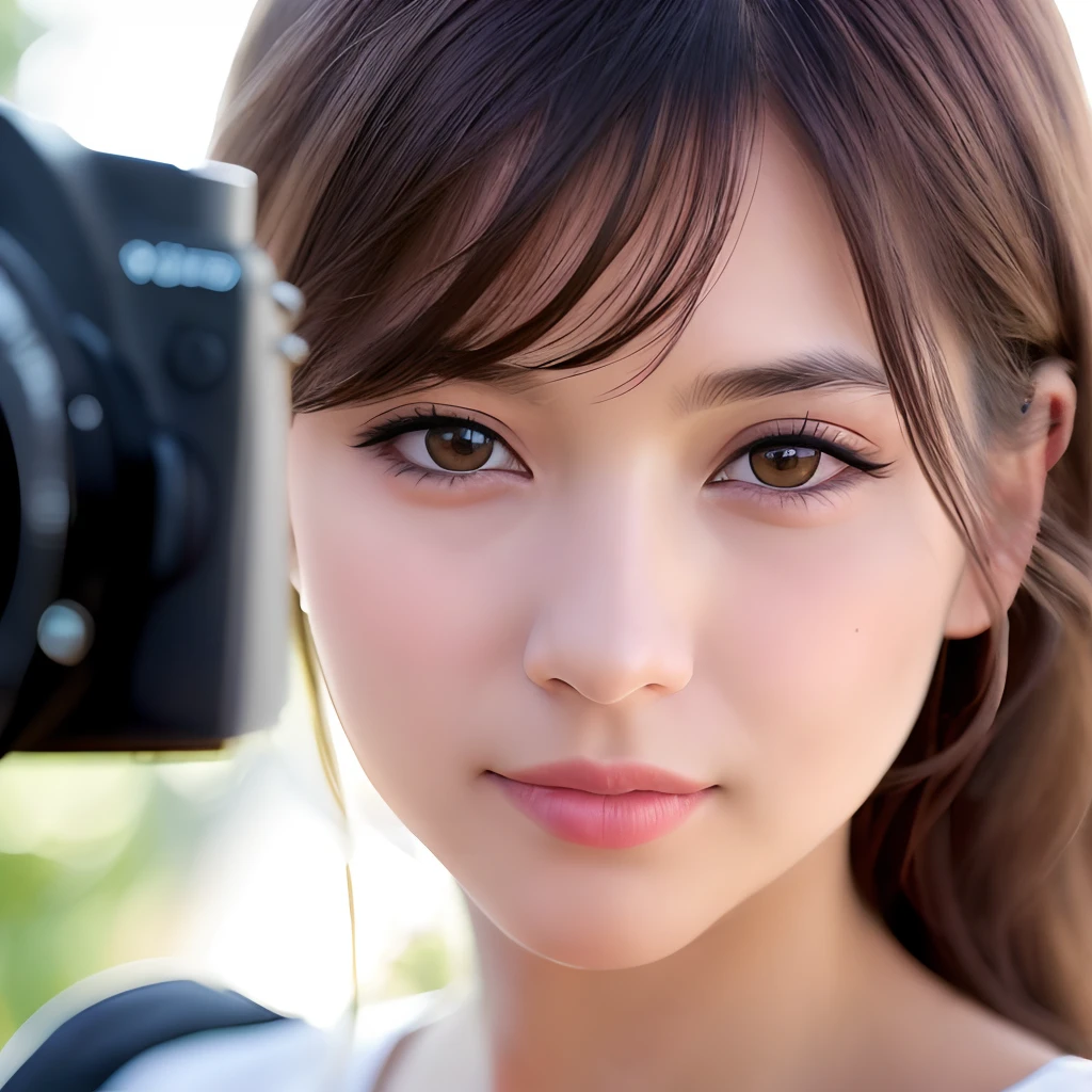 Looking at the audience, light makeup, realism, realistic photos, professional color correction, 8K, F2.4 aperture, 35mm lens, realistic real face, only the face area is included.