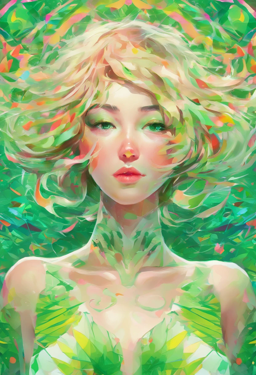 ((top-quality, 8K)), (Realistic), (Face Focus: 1.1), (White and green: 1.3), Kawaii Girl, short-hair,
Hair fluttering in the wind, Facing to the side, Look up at your face, Eyes closed, (Sleeveless: 1.1)、Skirt, D Cup Breasts,