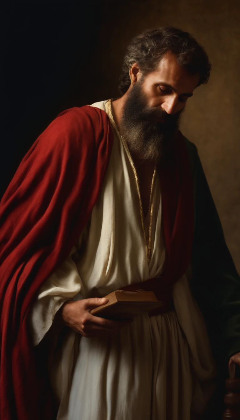 The apostle Paul looked at the screen, Long clothes, religion, Ultra photo realsisim