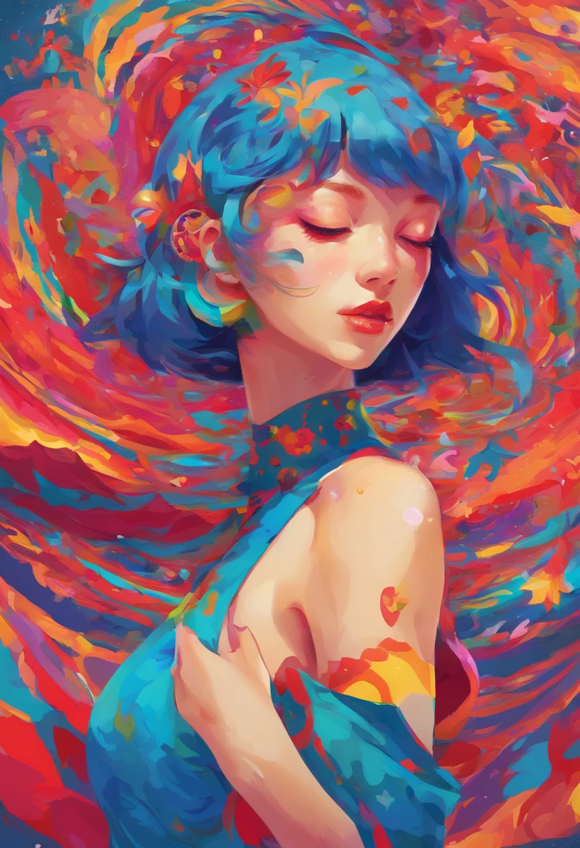 ((top-quality, 8K)), (Realistic), (Face Focus: 1.1), (blue and red: 1.3), Kawaii Girl, short-hair,
Hair fluttering in the wind, Facing to the side, Look up at your face, Eyes closed, (Sleeveless: 1.1)、Skirt, D Cup Breasts,