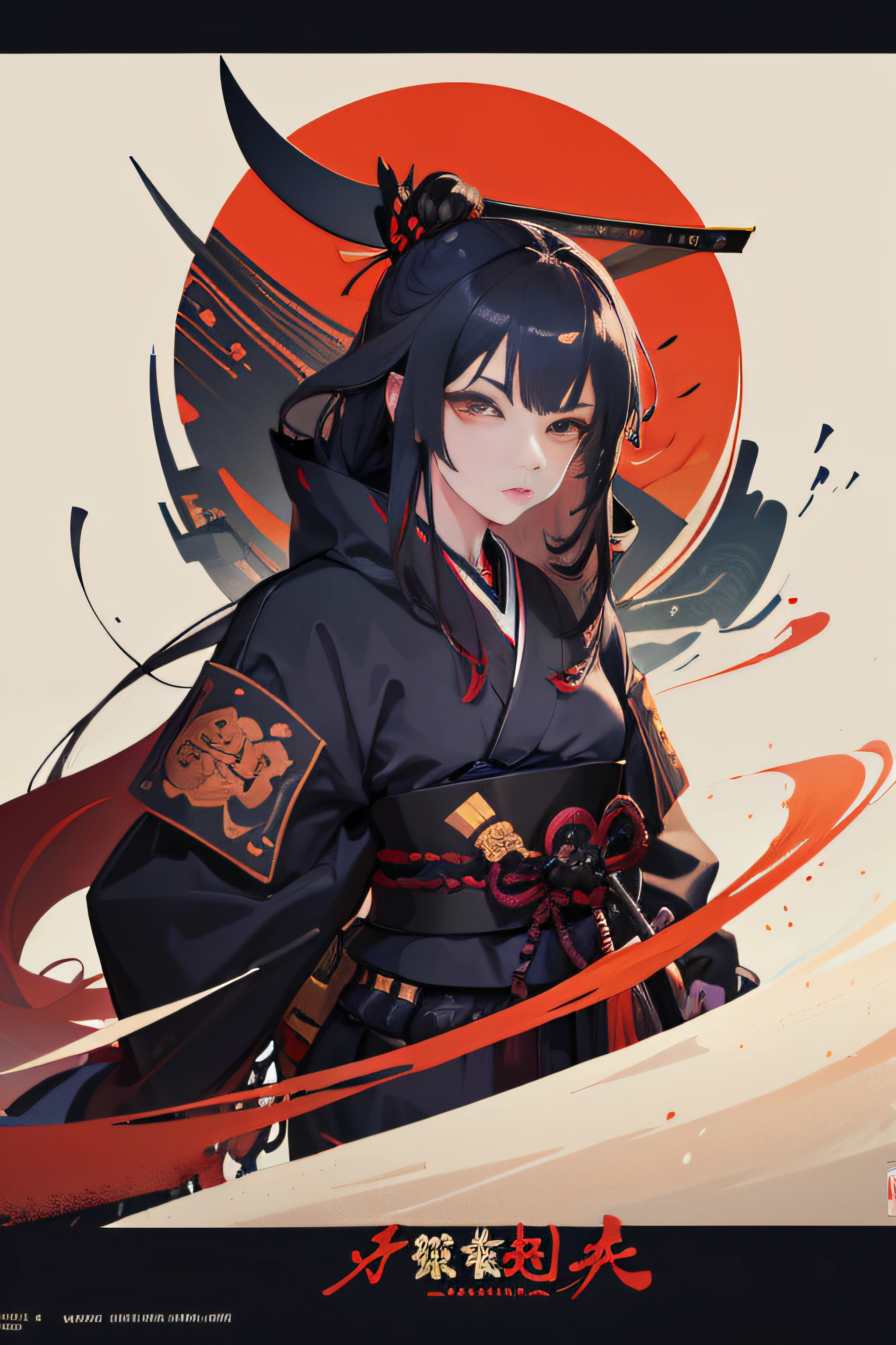 (Masterpiece, Best Quality), 8k Wallpaper, highly detailed, sexy female ronin, samurai, katana, japan, night, moonlight, vector style art, erotic, movie poster style, lettering.
