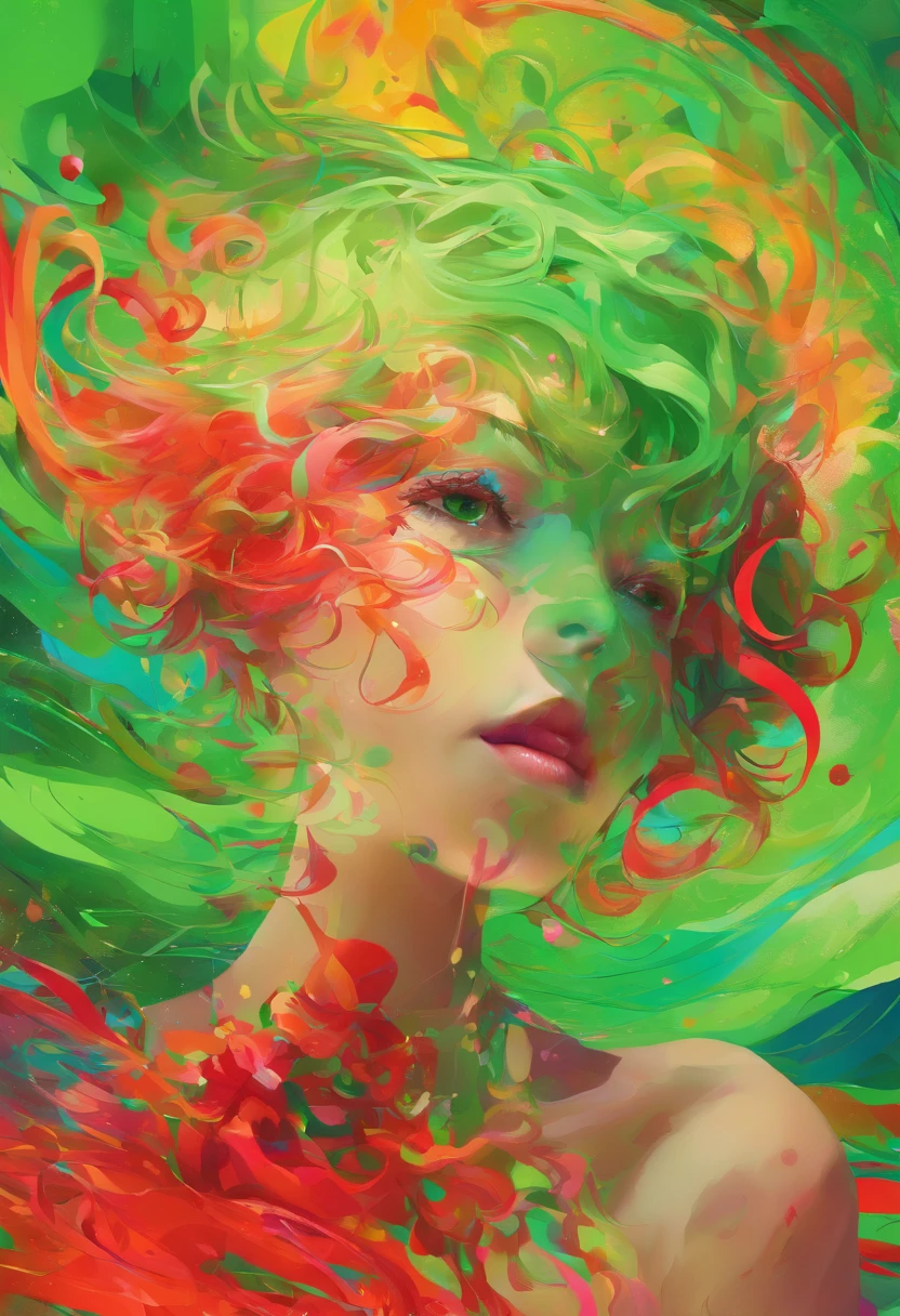 ((top-quality, 8K)), (Realistic), (Face Focus: 1.1), (green and red: 1.3), Kawaii Girl, short-hair,
Hair fluttering in the wind, Facing to the side, Look up at your face, Eyes closed, (Sleeveless: 1.1)、Skirt, D Cup Breasts,