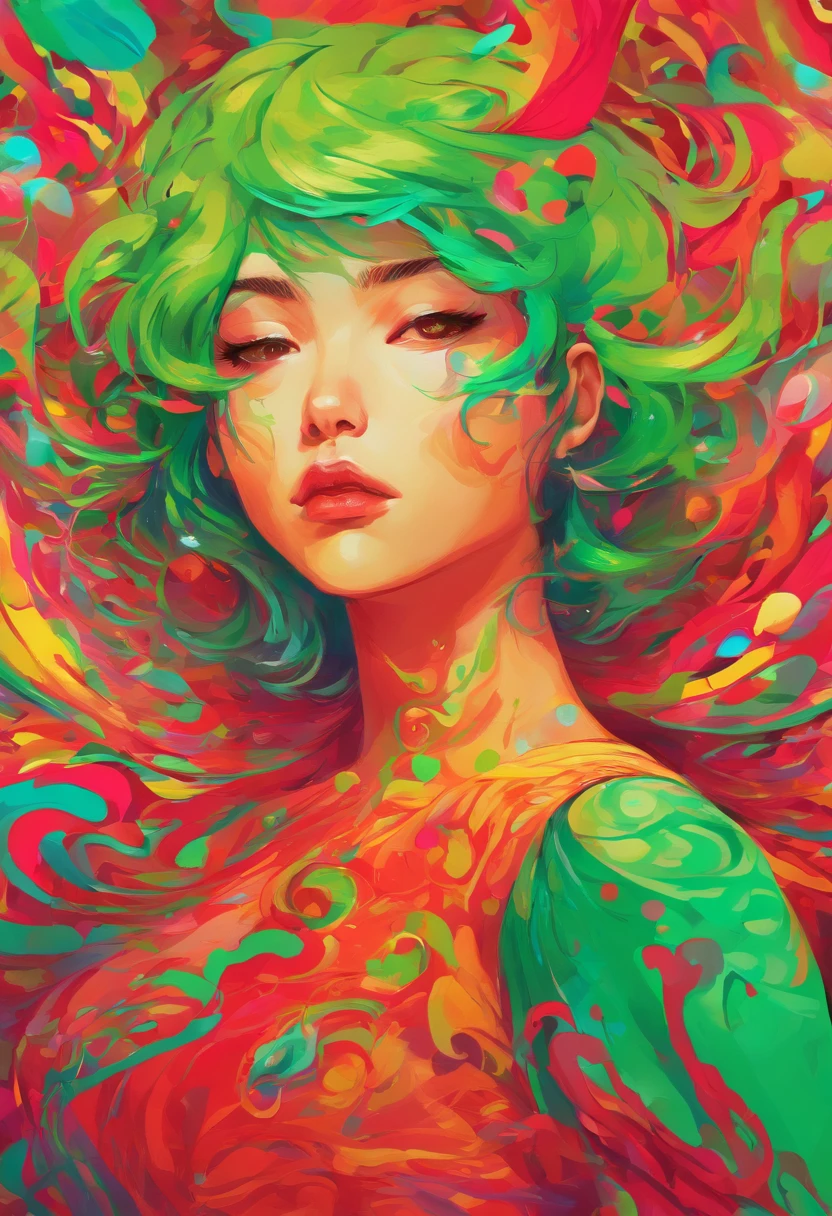 ((top-quality, 8K)), (Realistic), (Face Focus: 1.1), (green and red: 1.3), Kawaii Girl, short-hair,
Hair fluttering in the wind, Facing to the side, Look up at your face, Eyes closed, (Sleeveless: 1.1)、Skirt, D Cup Breasts,