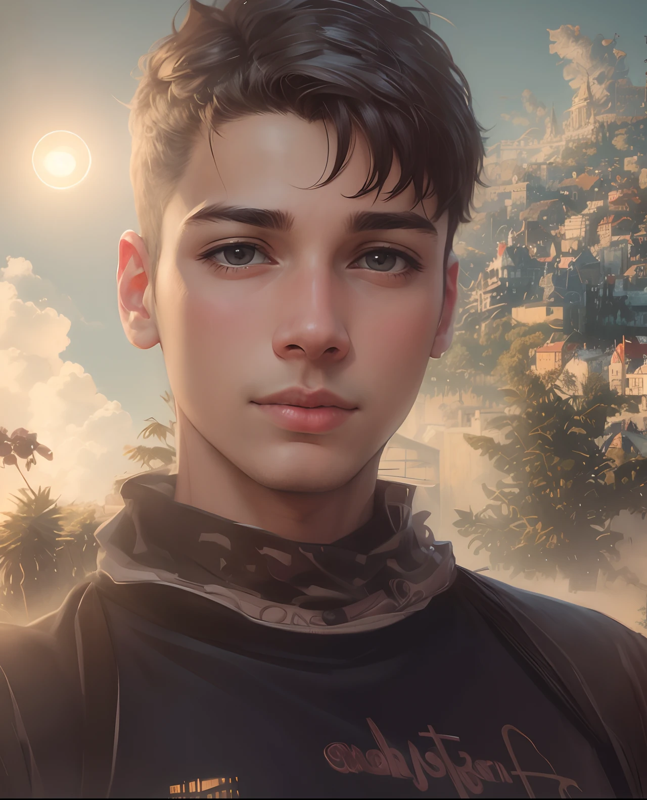 City background and cute boy (masterpieces)