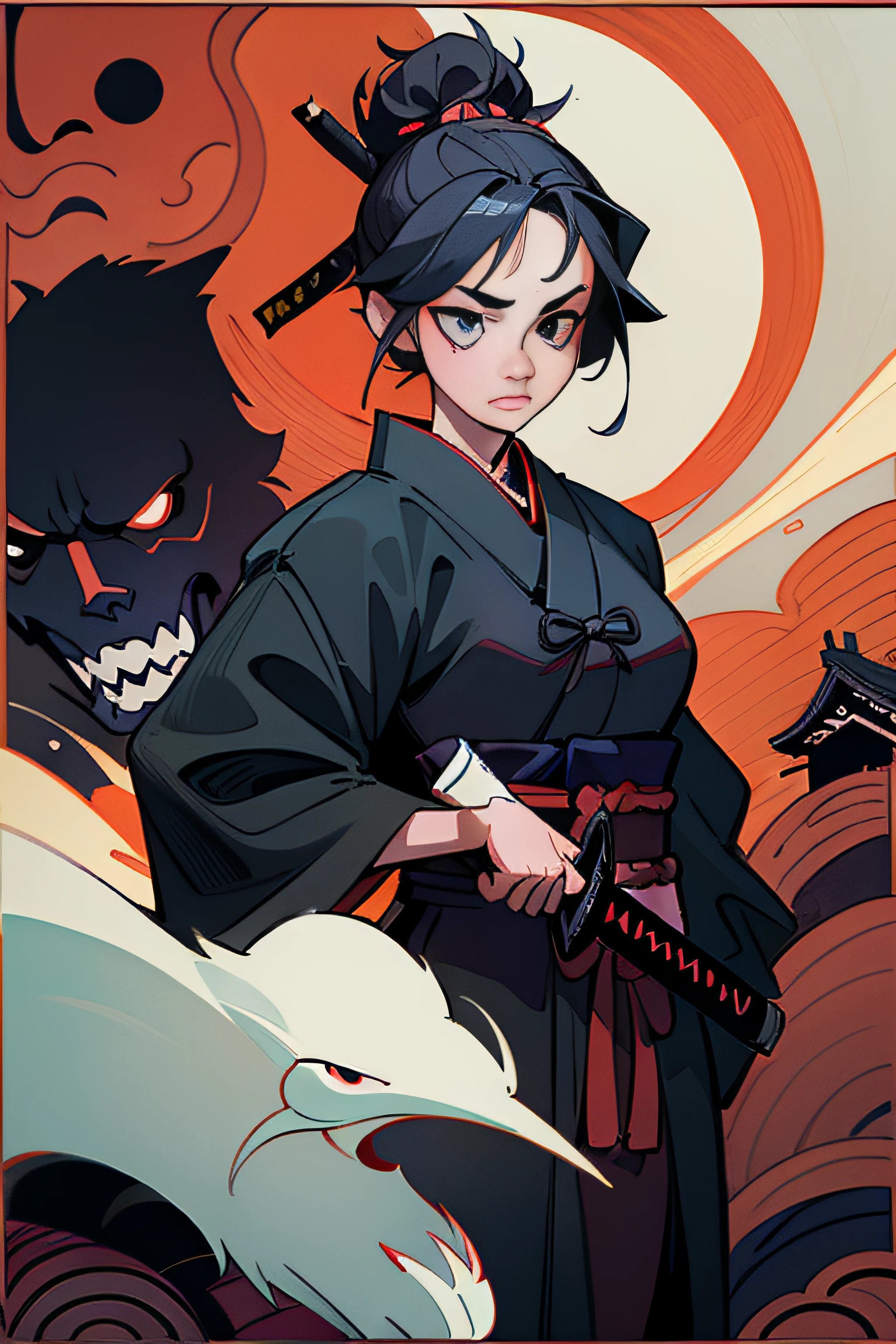 (Masterpiece, Best Quality), 8k Wallpaper, highly detailed, sexy female ronin, samurai, katana, japan, night, moonlight, vector style art, erotic, movie poster style, lettering.