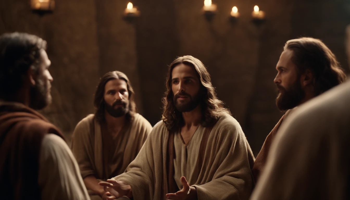 ((best quality)), ((masterpiece)), ((realistic)), jesus-christ-conversing-with-the-apostles-biblical-film-christian-religion-perfect-rendered-details-hyper realistic- cinematic- 35 mm-svema-color-125-film-muted-natu-534268356